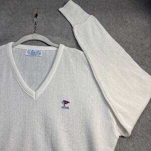 Vintage Pickering V Neck Golf Sweater Cream Preppy XL Country Club‎ Old Money